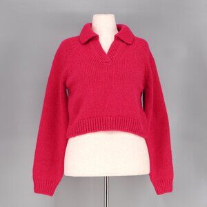 NWT ZARA Polo Neck Knit Cropped Sweater Reddish Pink Size L